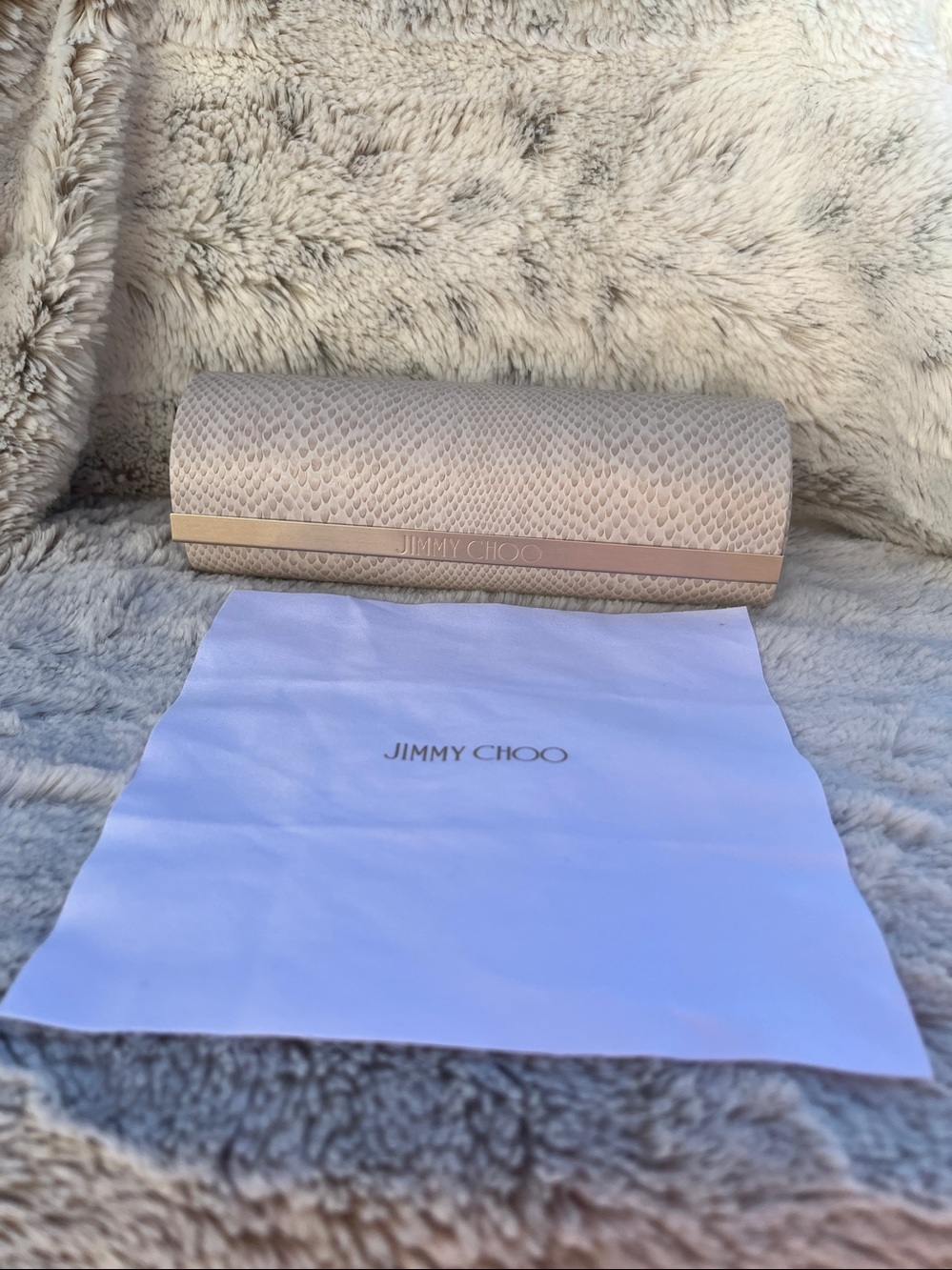 Jimmy Choo Pale Pink Snake-Effect Glasses Case - Picture 12 of 12